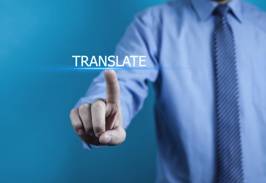 Hand touching on Translate word. Business concept